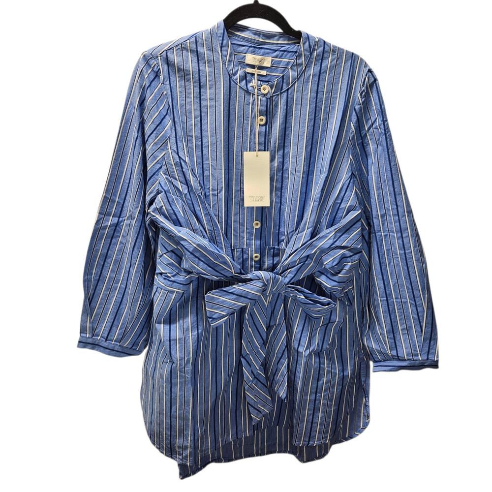 TOAST Women’s Wrap Front Stripe Poplin Blue/White Mini Dress Size 10 NWT